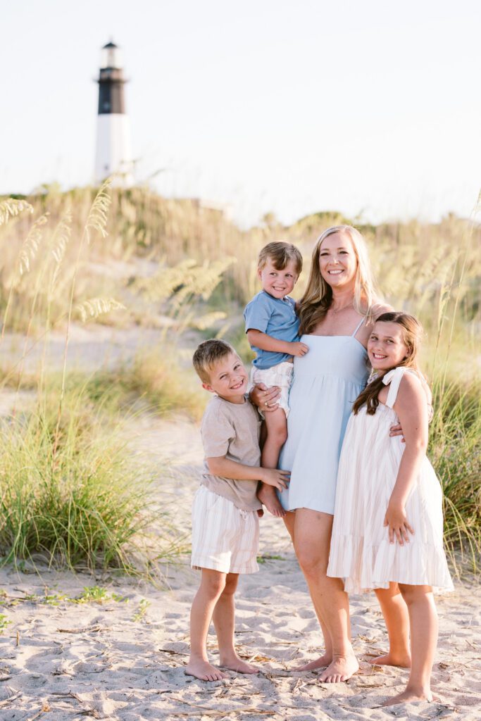 A mother and her children pose for a portrait on Tyee Island.